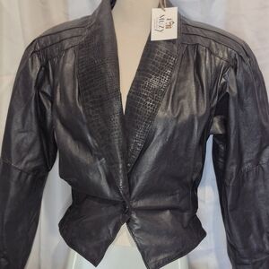 MUZI Black Croc-Embossed Women's Blazer